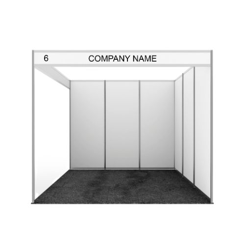 Empty exhibition booth with company name